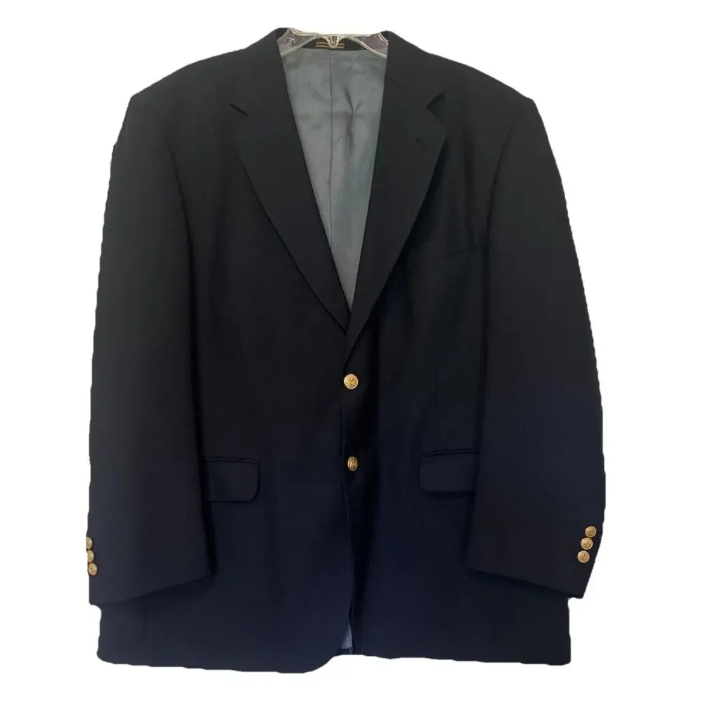 Stafford Men’s Blazer 50R Navy Wool blend Gold‎ Buttons Sports Coat Suit Jacket